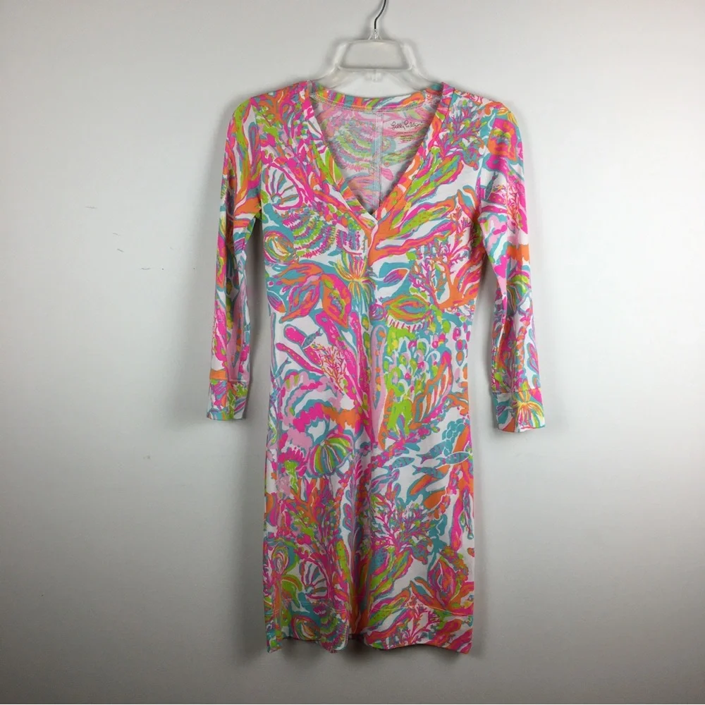 NWOT Lilly Pulitzer Sheath Dress 100% Pima Cotton Scuba To Cuba Coral Reef Multi - Picture 2 of 13